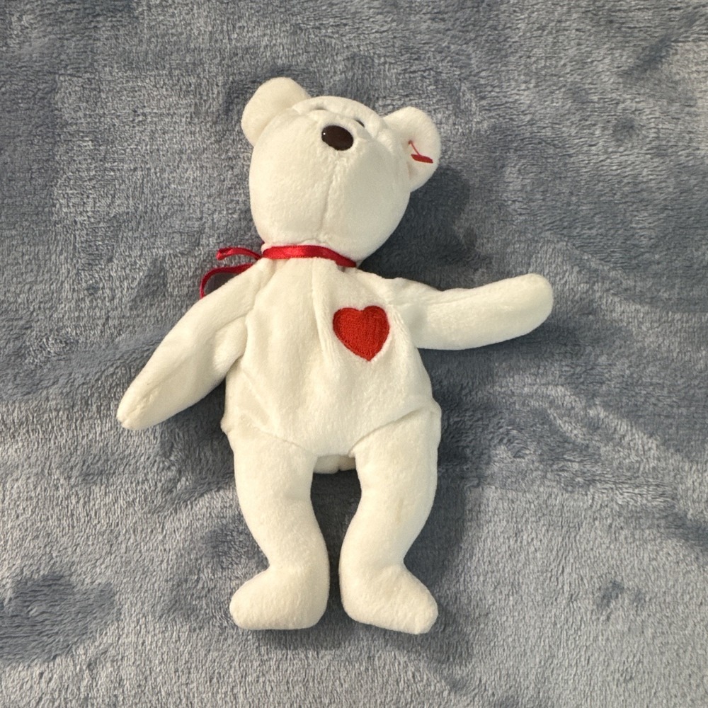 Valentino White Bear Plush Stuffed Animal Red Heart & Ribbon, Valentine's Day